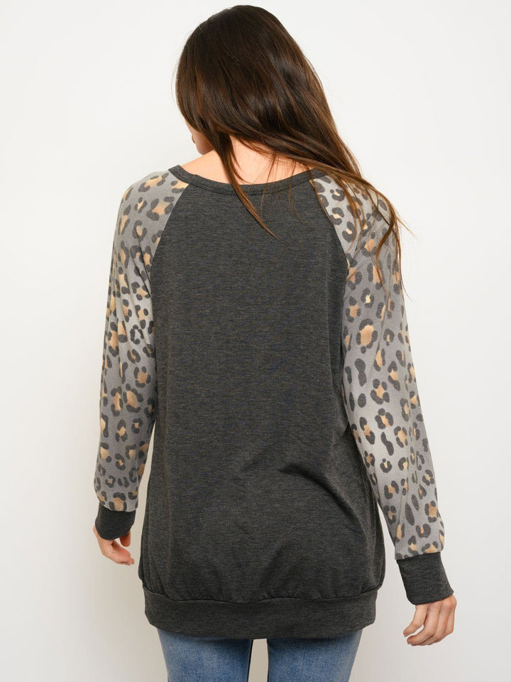 WOMEN'S ANIMAL PRINT LONG SLEEVE SOLID TOP