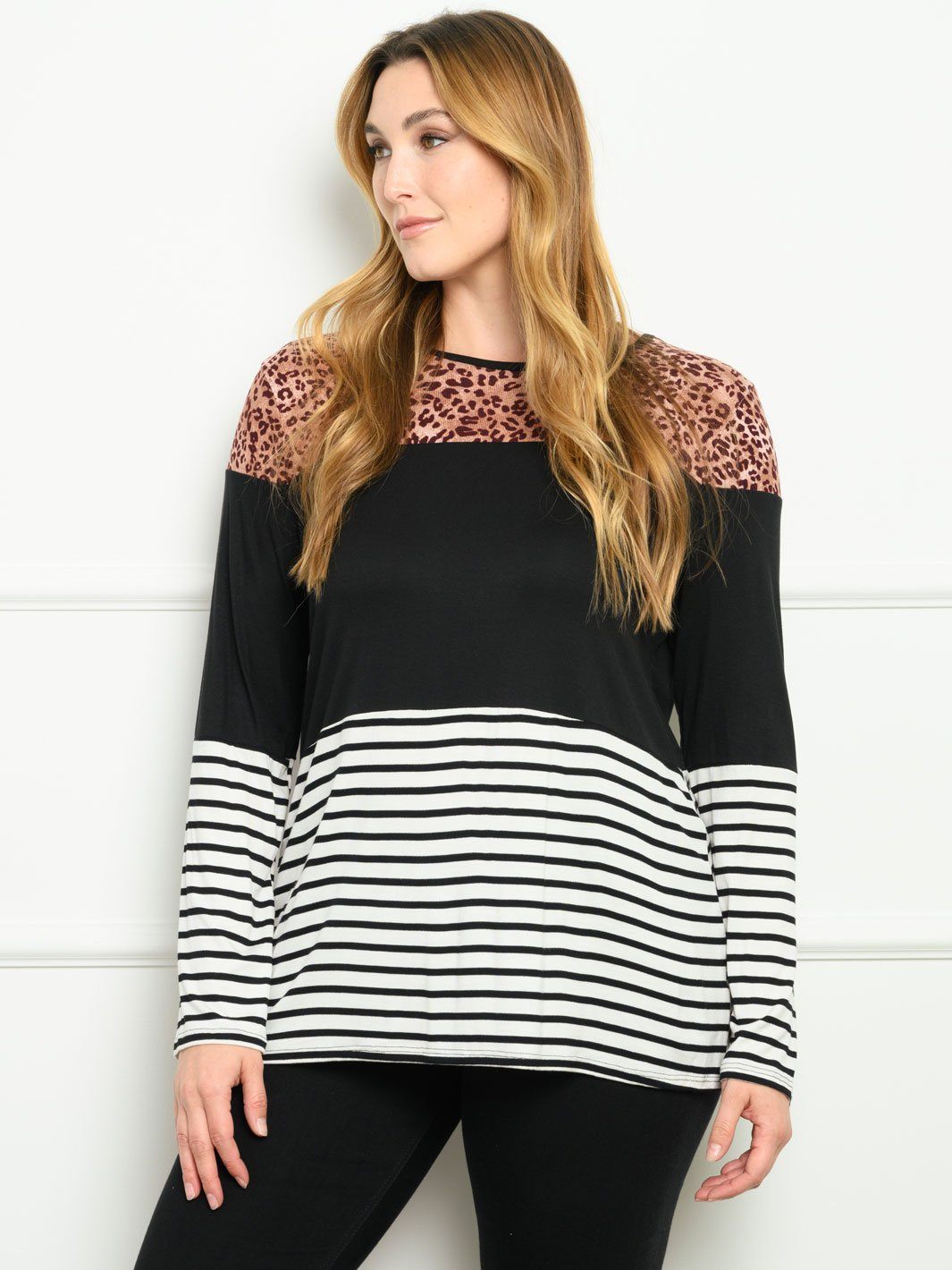 PLUS SIZE LONG SLEEVE CONTRAST TOP