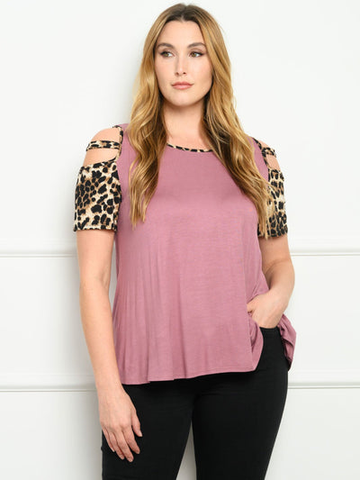 PLUS SIZE ANIMAL PRINT COLD SHOULDER TOP