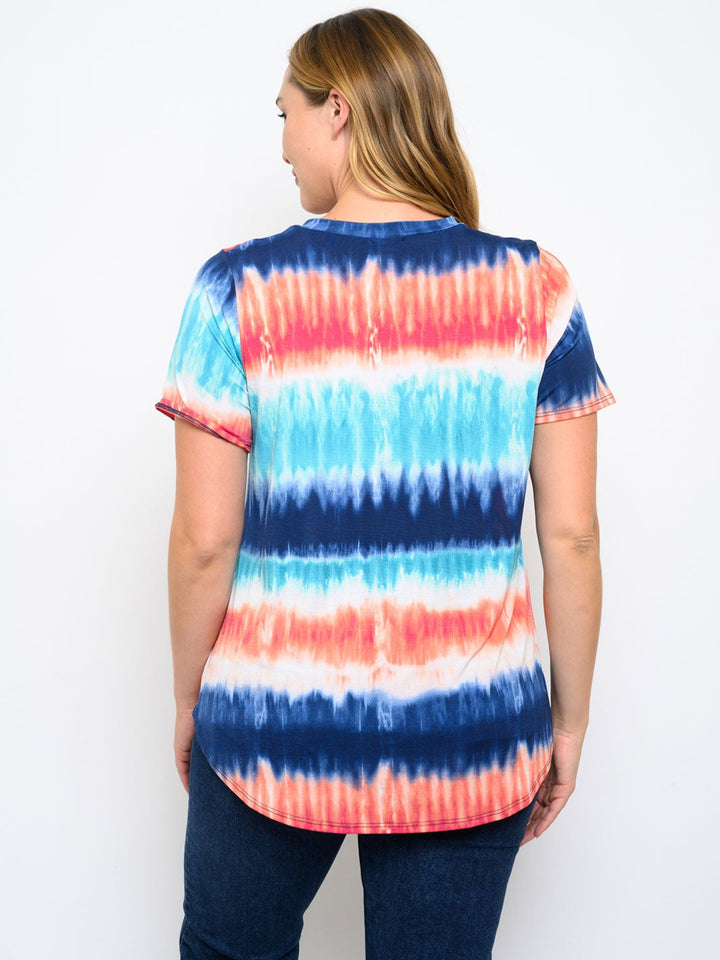 PLUS SIZE SHORT SLEEVE FRONT POCKET TIE DYE TOP