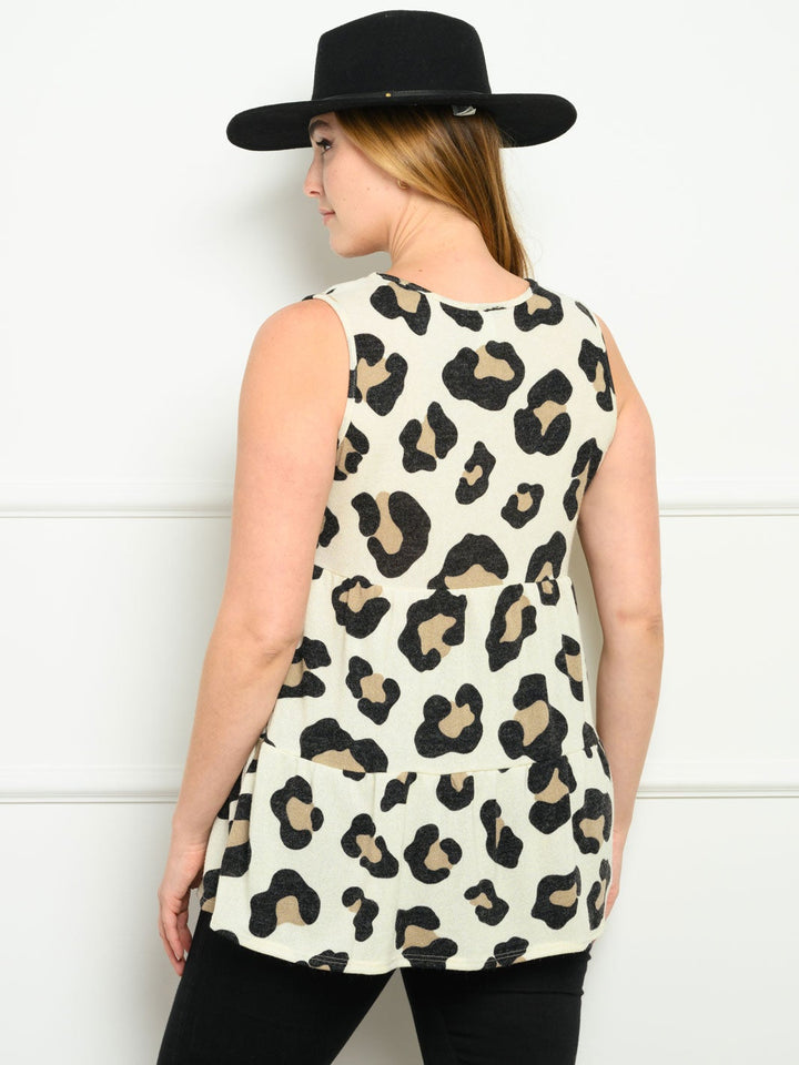 PLUS SIZE ANIMAL PRINT V-NECK TANK TOP