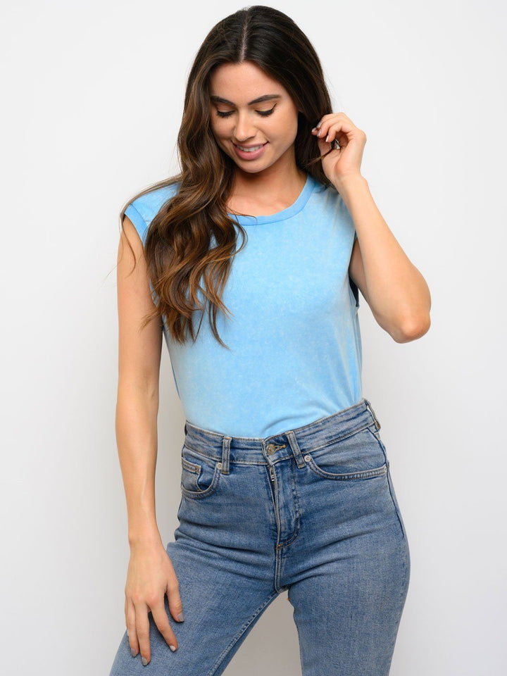 WOMEN'S SLEEVELESS ACID WASH BODYSUIT