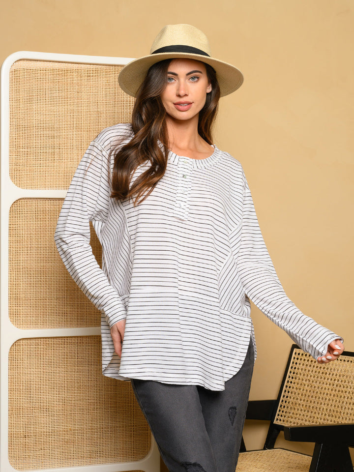 WOMEN'S LONG SLEEVE OVERSIZED STRIPES TOP