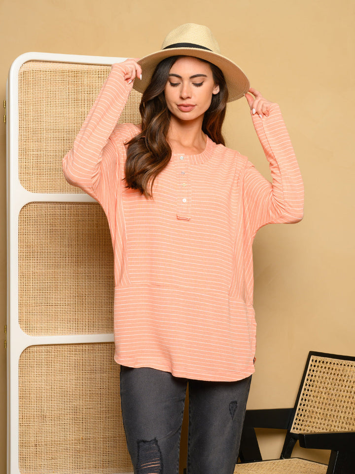 WOMEN'S LONG SLEEVE OVERSIZED STRIPES TOP