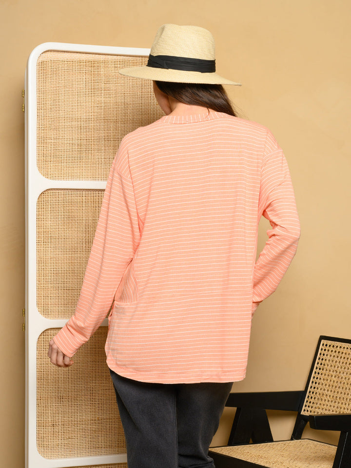 WOMEN'S LONG SLEEVE OVERSIZED STRIPES TOP