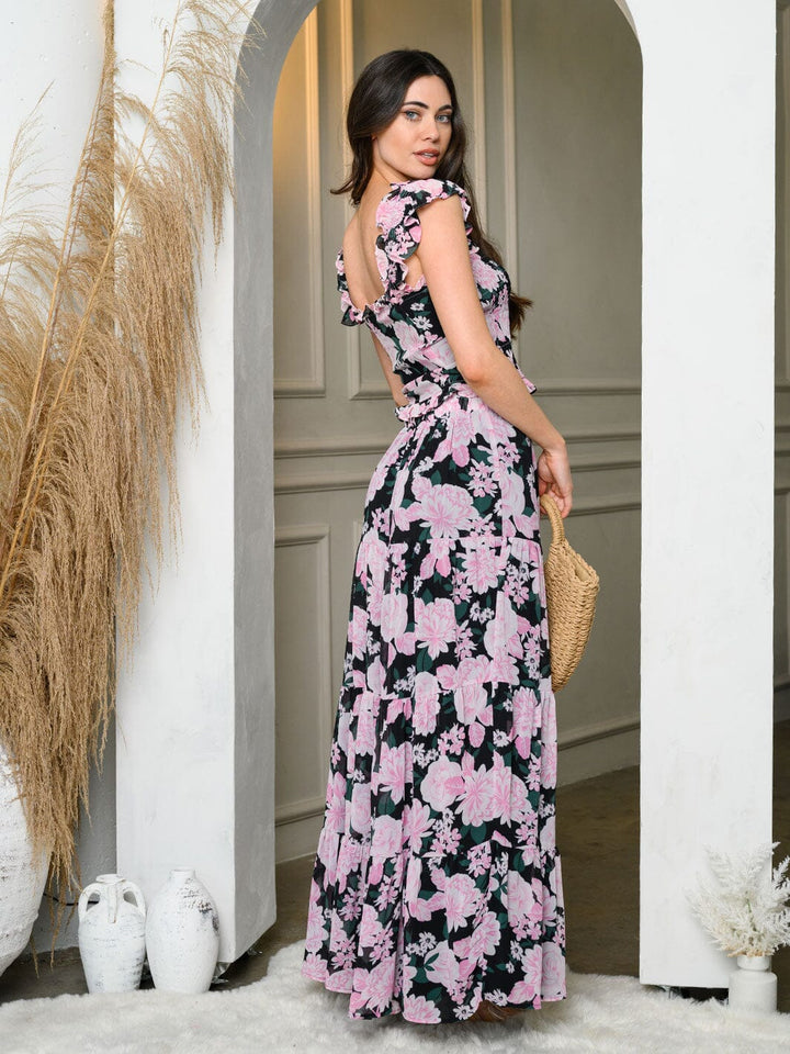 WOMEN'S SLEEVELESS SMOCK TOP & TIERED MAXI SKIRT FLORAL SET