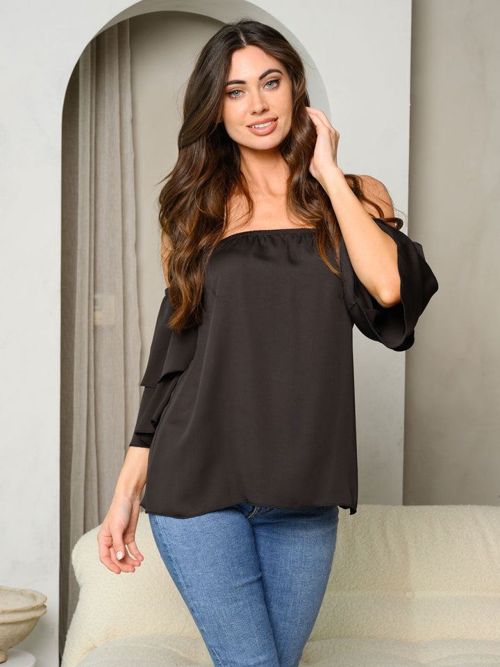 WOMEN'S OFF SHOULDER TIERED SLEEVES TOP