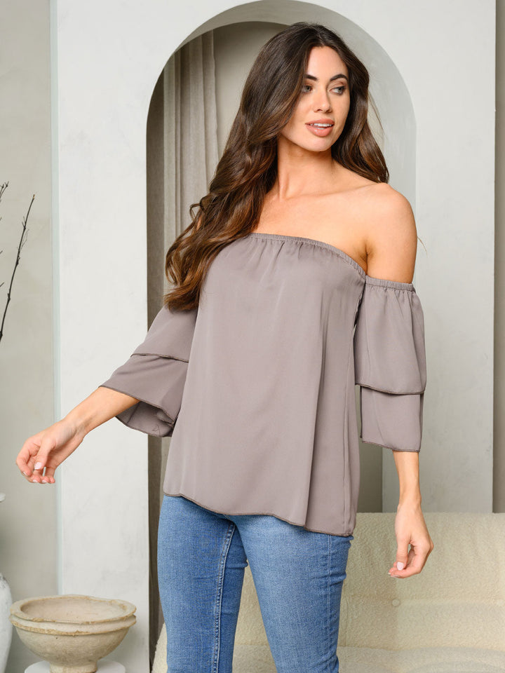 WOMEN'S OFF SHOULDER TIERED SLEEVES TOP
