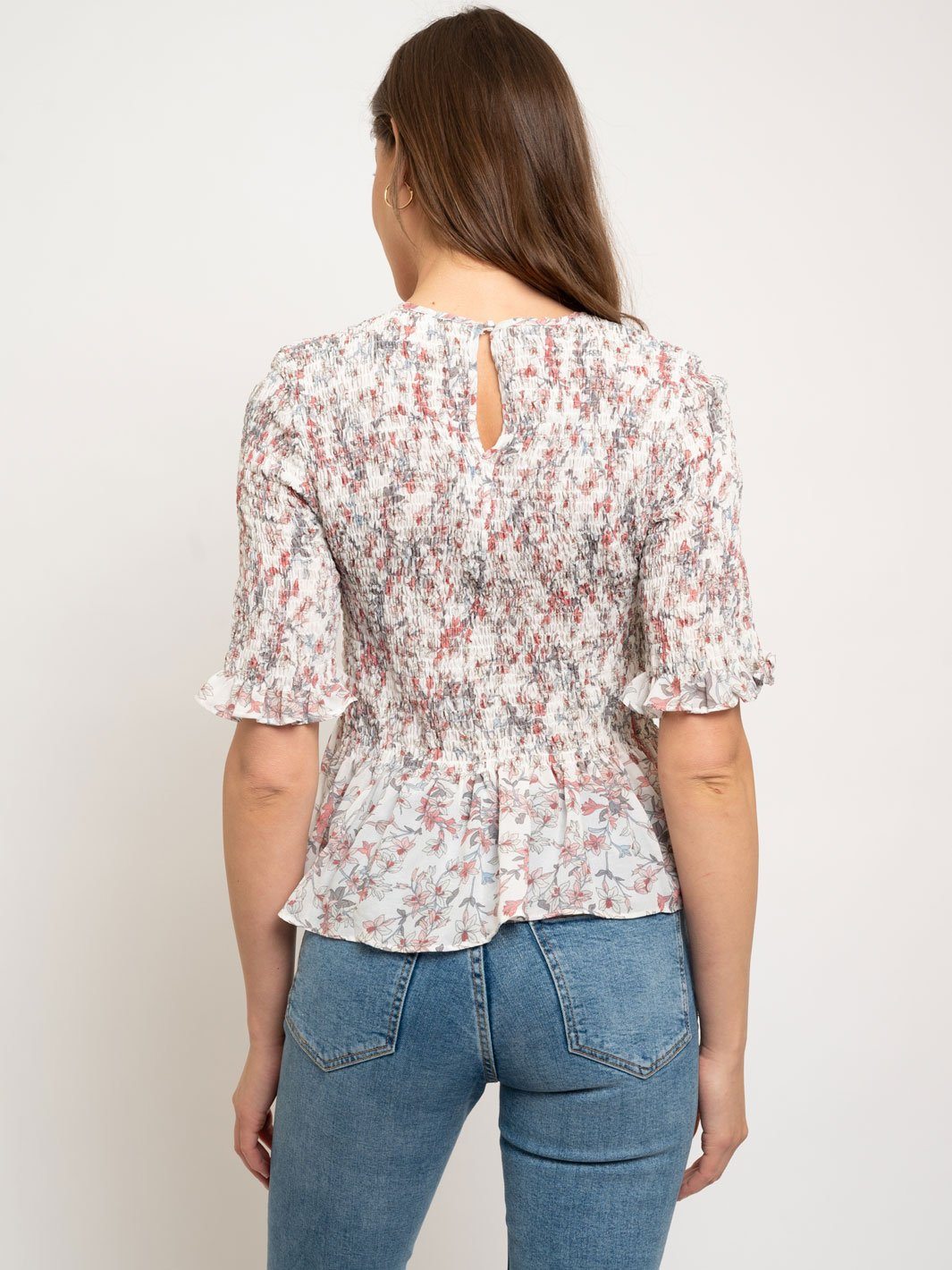 WOMEN'S FLORAL RUFFLE SMOCK TOP