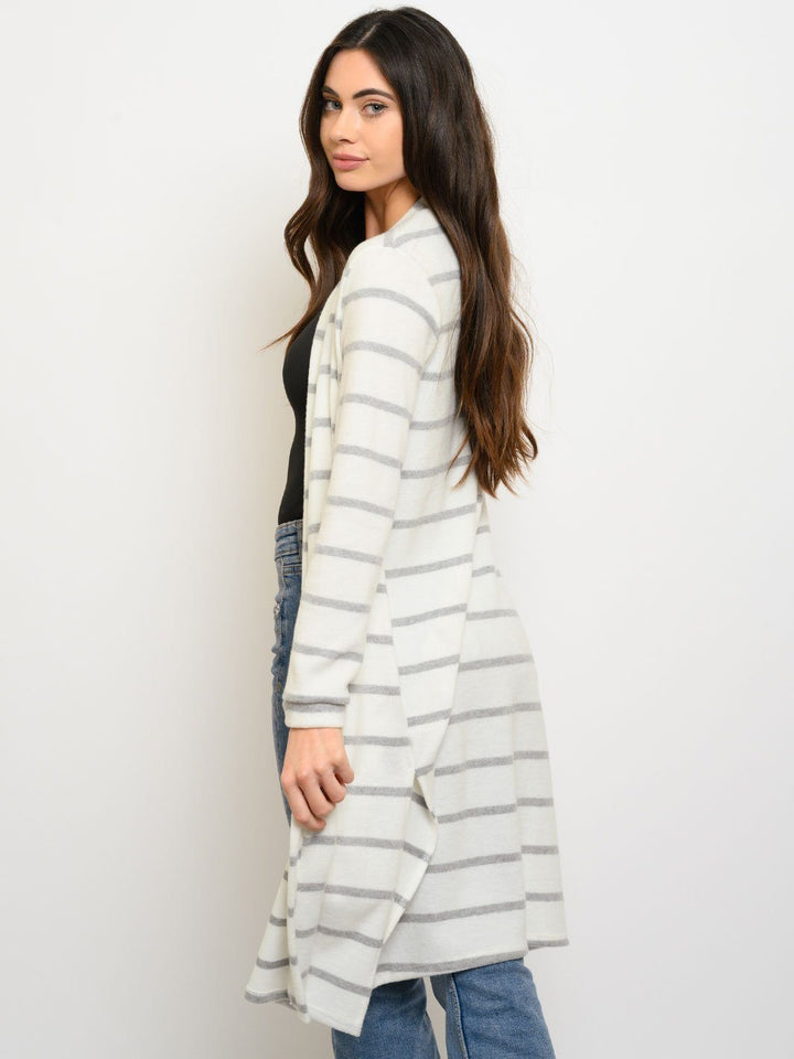 WOMEN'S LONG SLEEVE STRIPES POCKETS CARDIGAN
