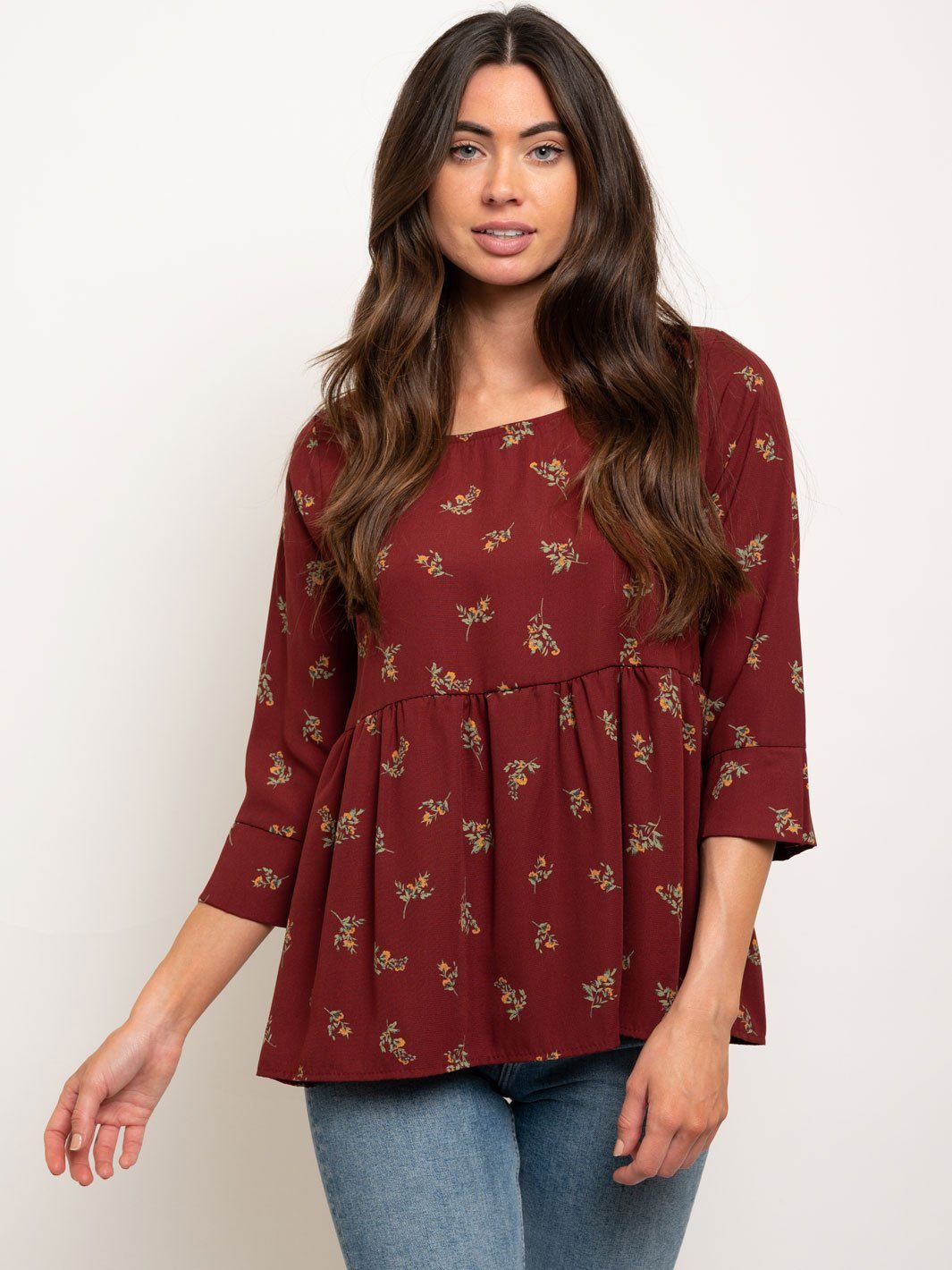 WOMEN'S 3/4 SLEEVES FLORAL TOP