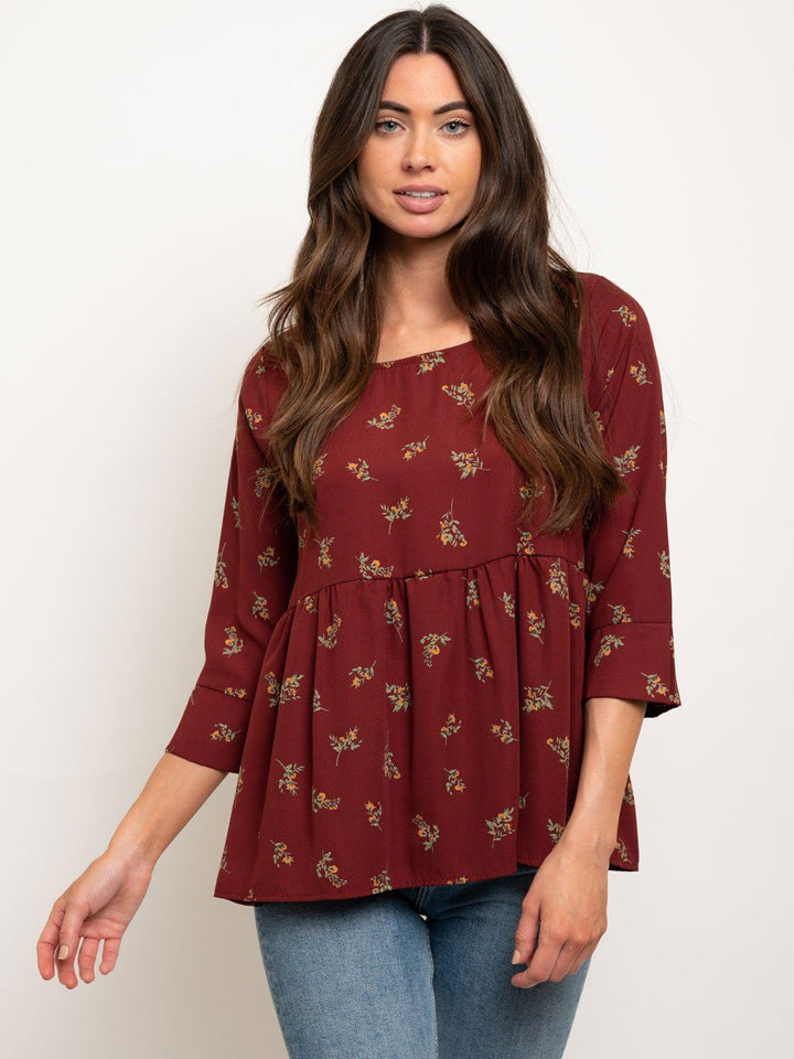 WOMEN'S 3/4 SLEEVES FLORAL TOP