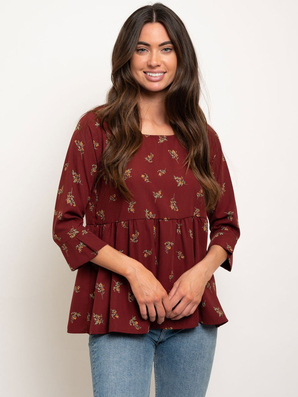 WOMEN'S 3/4 SLEEVES FLORAL TOP