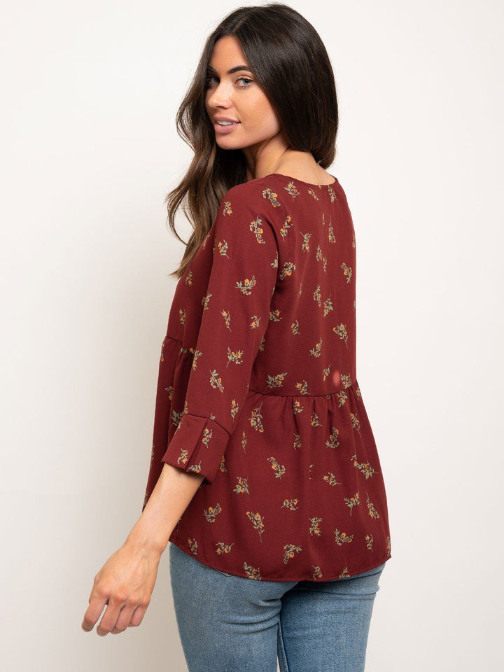 WOMEN'S 3/4 SLEEVES FLORAL TOP