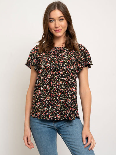 WOMEN'S RUFFLE SLEEVE FLORAL TOP