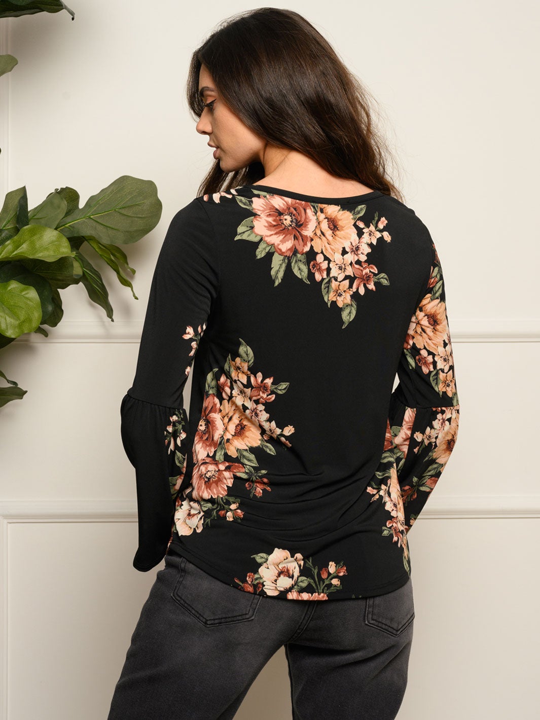 WOMEN'S BELL LONG SLEEVE FLORAL TUNIC TOP