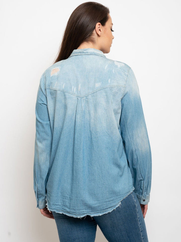 PLUS SIZE FRONT DESTRUCTION DENIM TOP