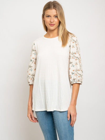 WOMEN'S 3/4 FLORAL SLEEVE TOP
