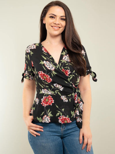PLUS SIZE FLORAL RUFFLE TOP