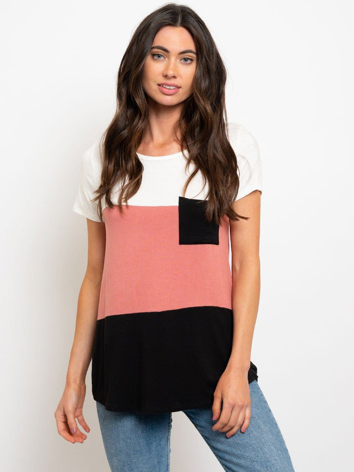 WOMEN'S COLOR BLOCK FRONT POCKET TOP