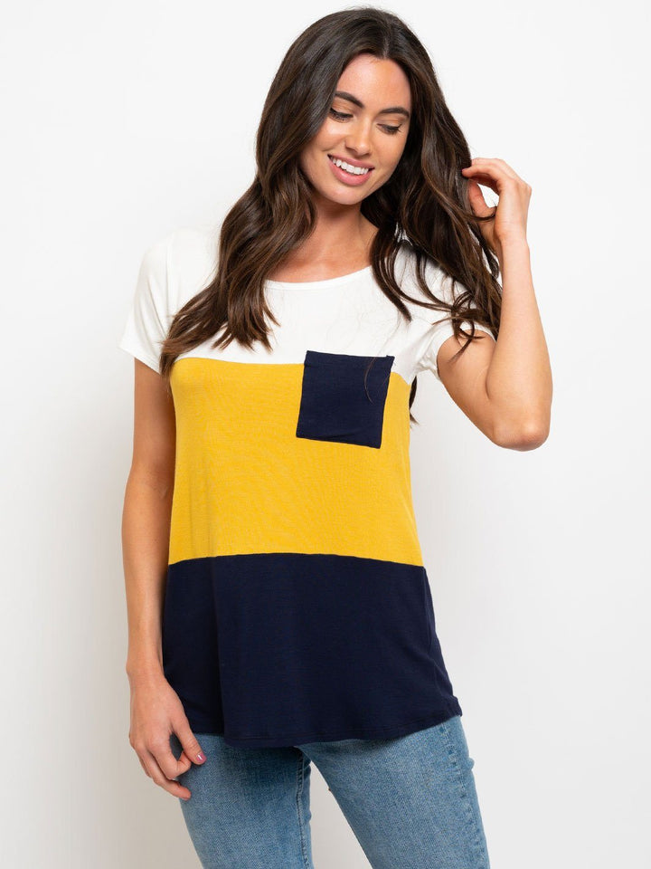 WOMEN'S COLOR BLOCK FRONT POCKET TOP