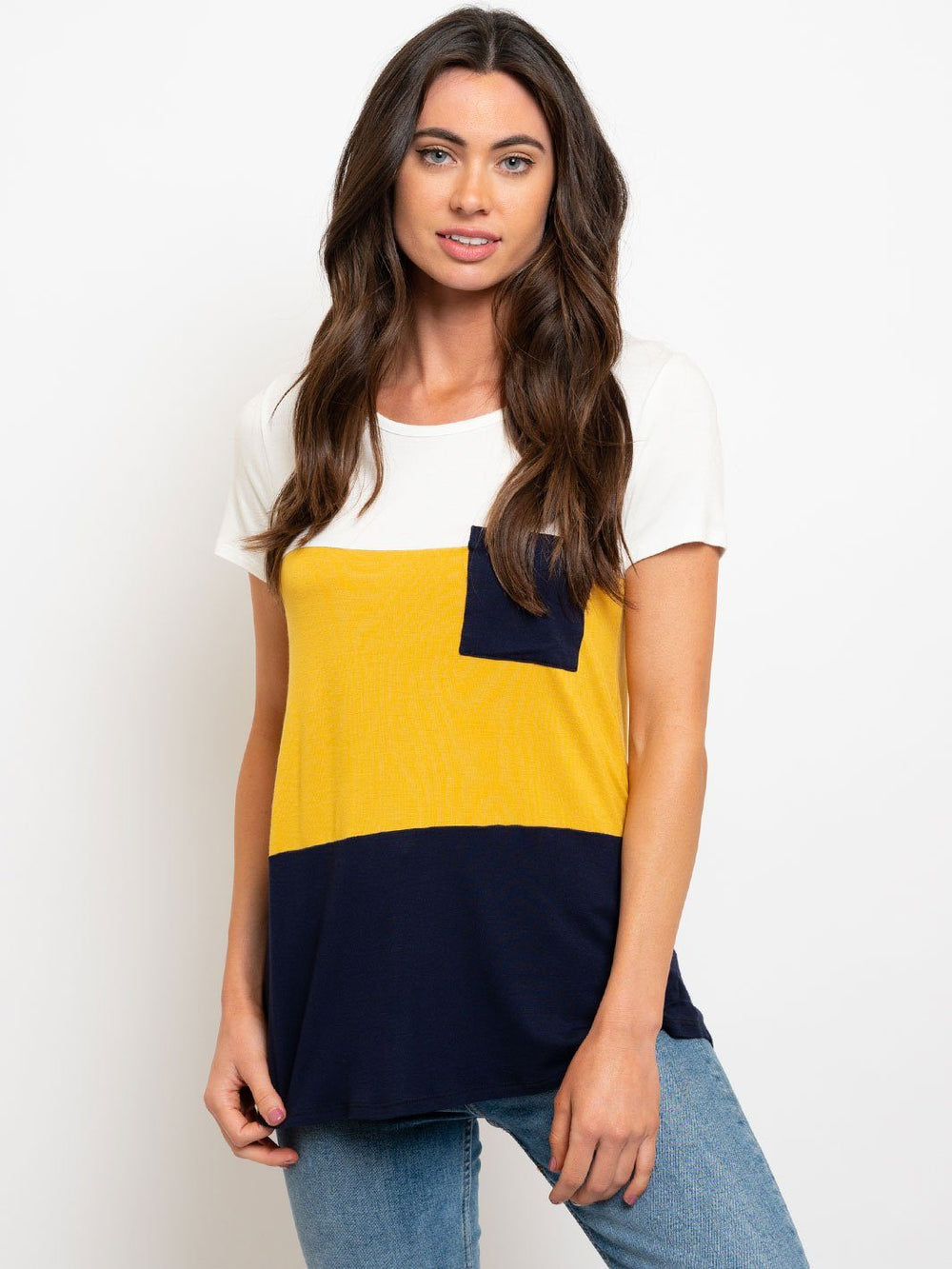 WOMEN'S COLOR BLOCK FRONT POCKET TOP