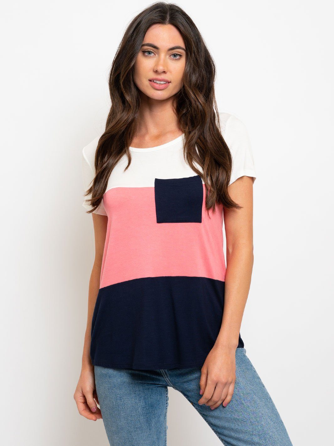 WOMEN'S COLOR BLOCK FRONT POCKET TOP