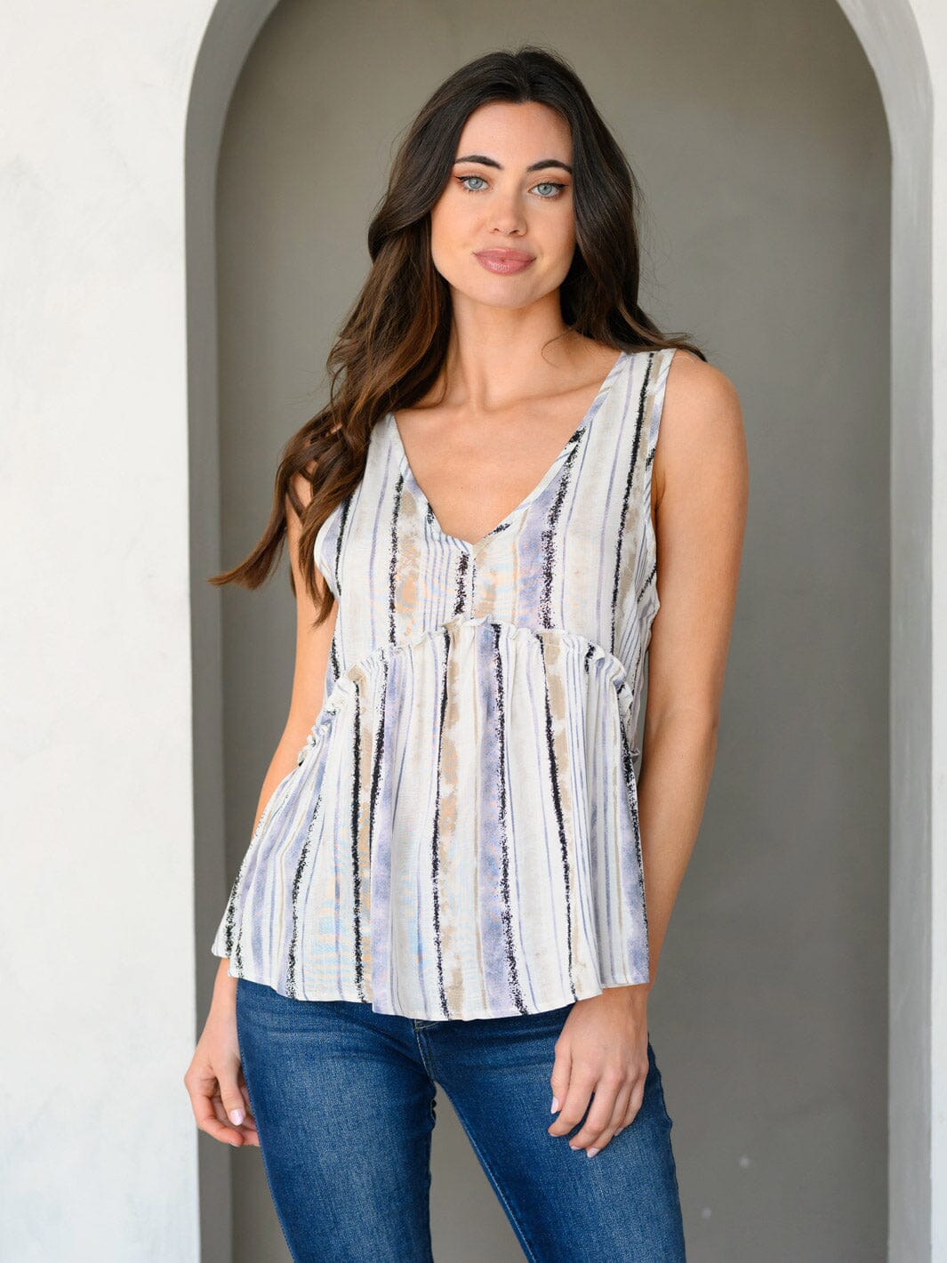 WOMEN'S SLEEVELESS V-NECK MULTI PRINT TANK TOP