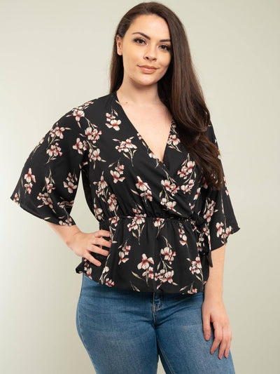 PLUS SIZE BELL SLEEVE FLORAL TOP