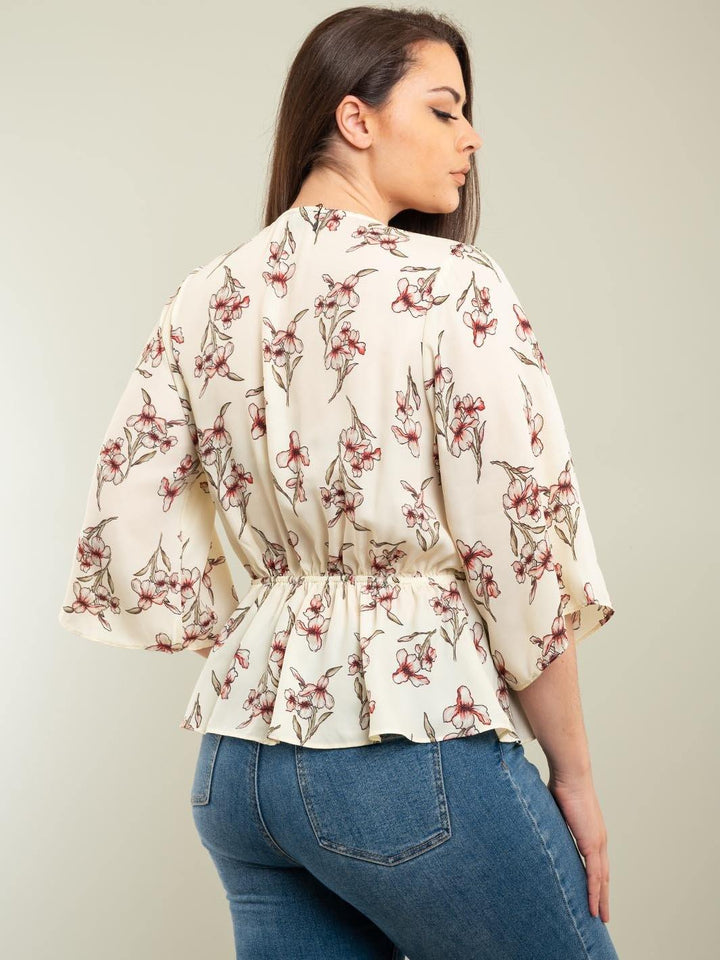 PLUS SIZE BELL SLEEVE FLORAL TOP