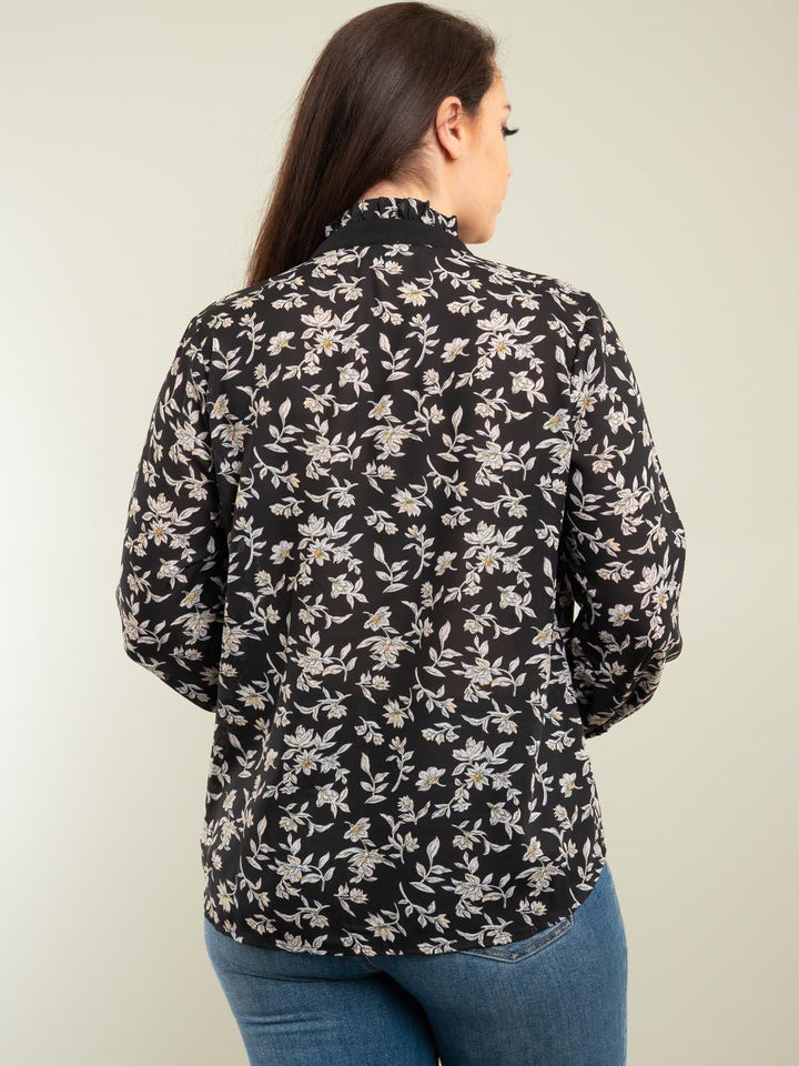 PLUS SIZE LONG SLEEVE FLORAL TOP
