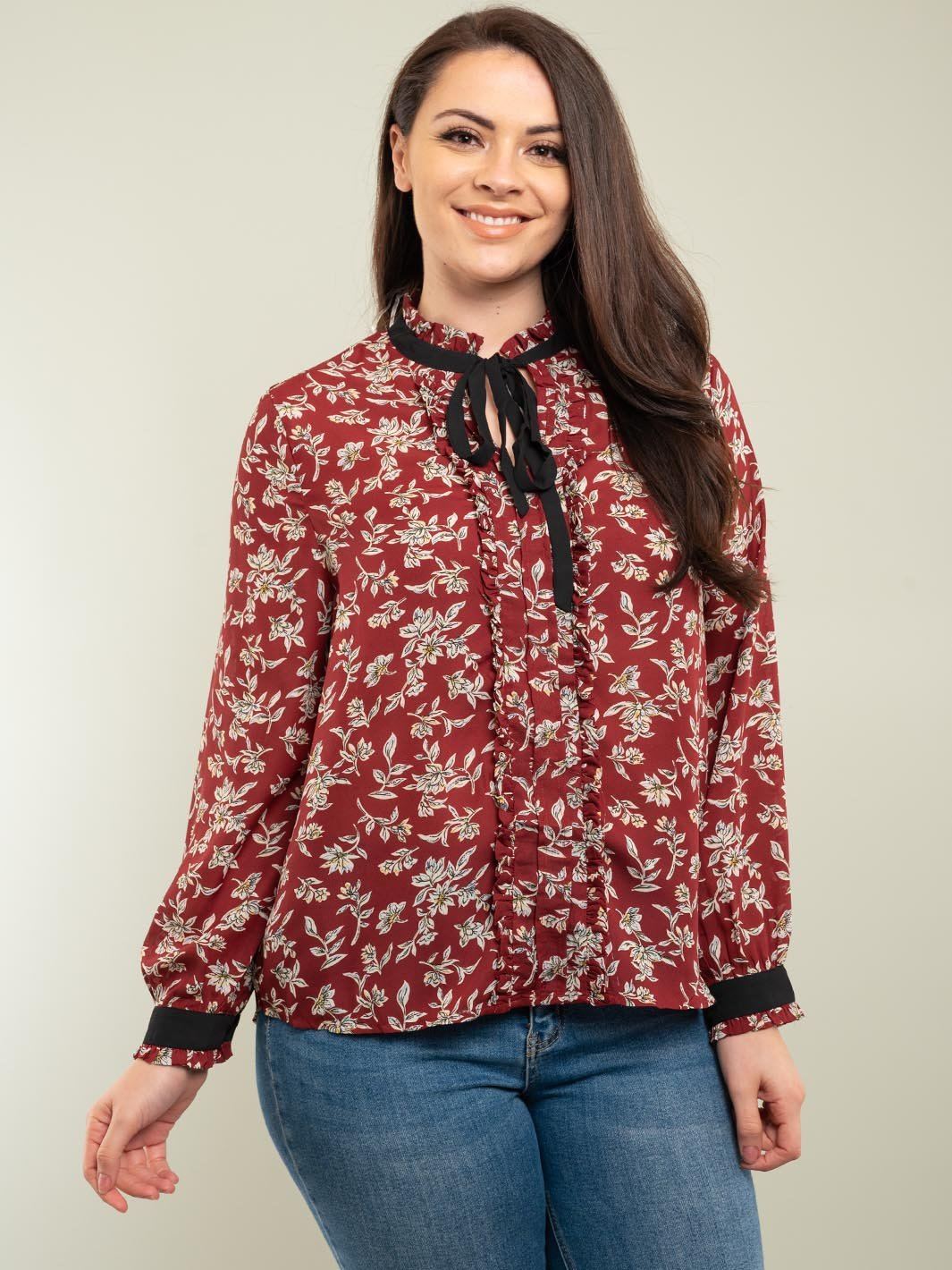 PLUS SIZE LONG SLEEVE FLORAL TOP