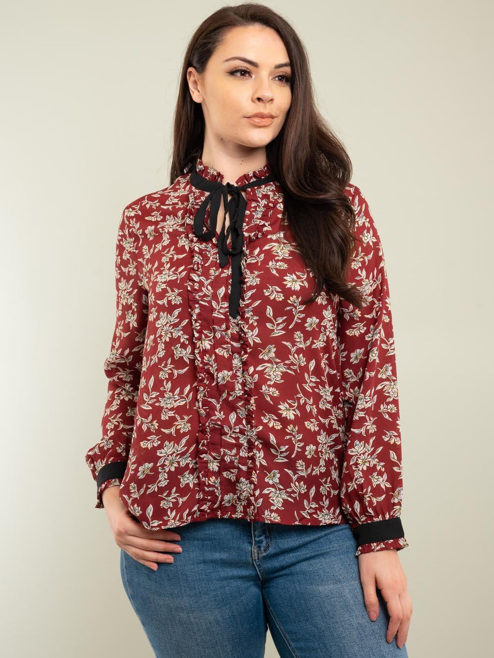 PLUS SIZE LONG SLEEVE FLORAL TOP