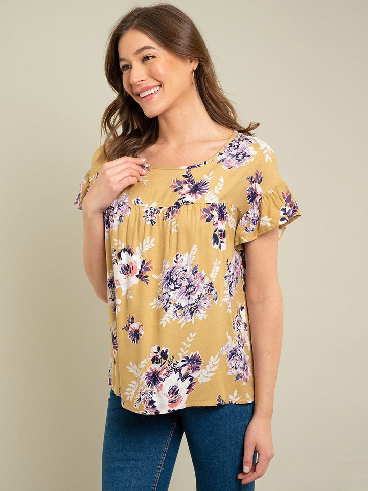 WOMEN'S MUSTARD FLORAL TUNIC TOP