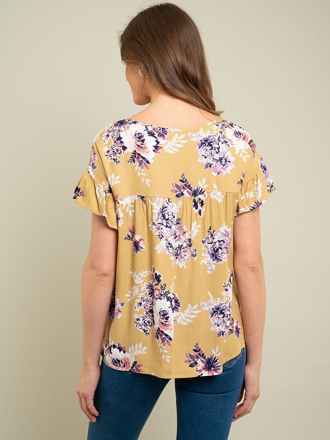 WOMEN'S MUSTARD FLORAL TUNIC TOP