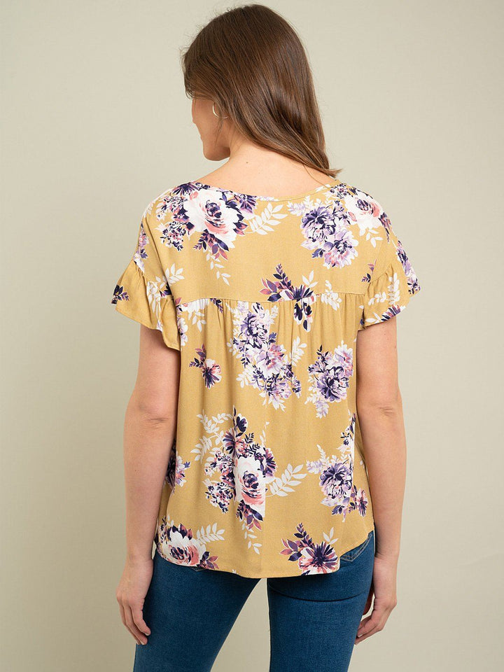 WOMEN'S MUSTARD FLORAL TUNIC TOP