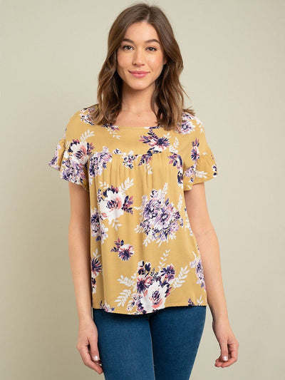 WOMEN'S MUSTARD FLORAL TUNIC TOP