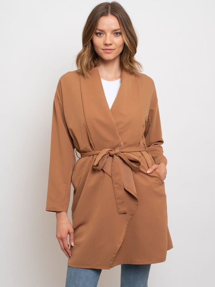 WOMEN'S SOLID TRENCH WRAP CARDIGAN