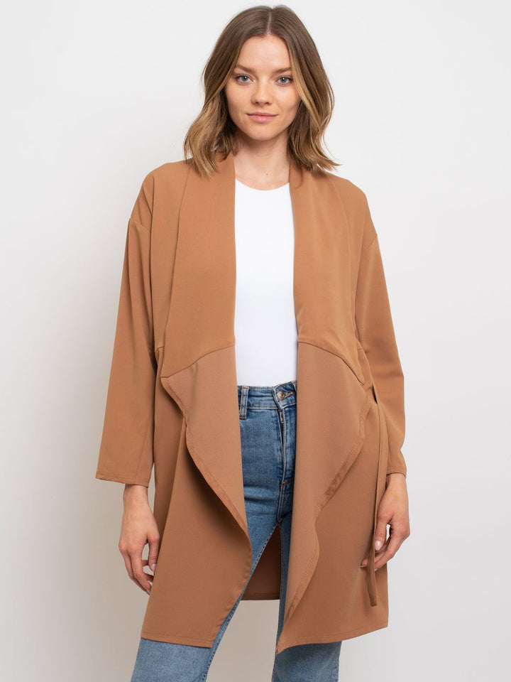 WOMEN'S SOLID TRENCH WRAP CARDIGAN