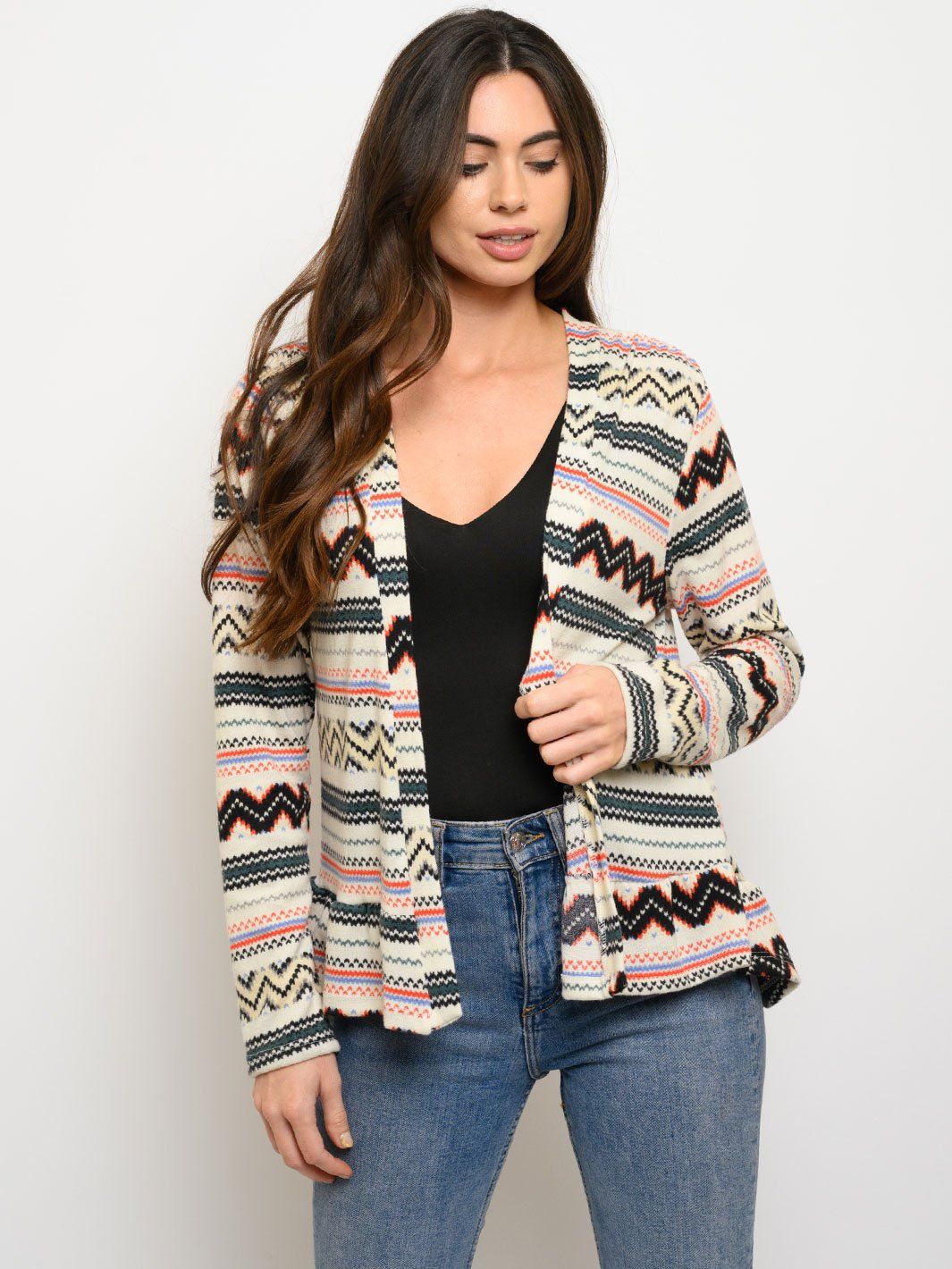 WOMEN'S LONG SLEEVE MULTI PRINT CARDIGAN