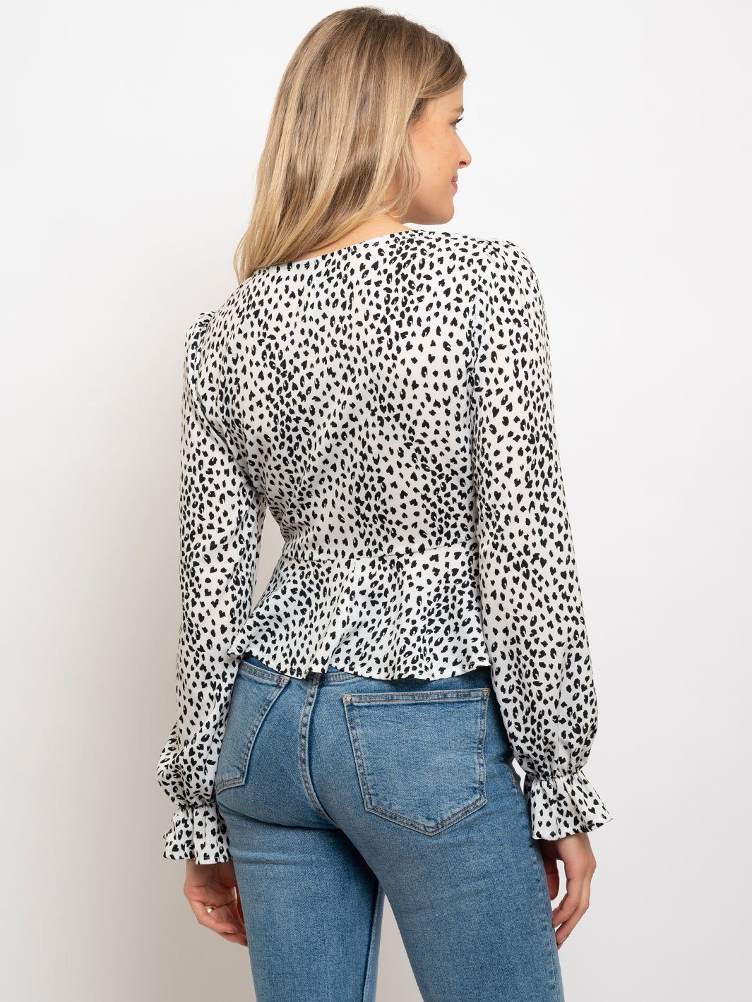 WOMEN'S LEOPARD PRINT V-NECK LONG SLEEVE TOP