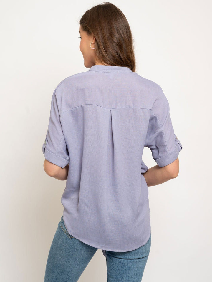 WOMEN'S BUTTON DOWN TIE FRONT TAB SLEEVE PEASANT TOP