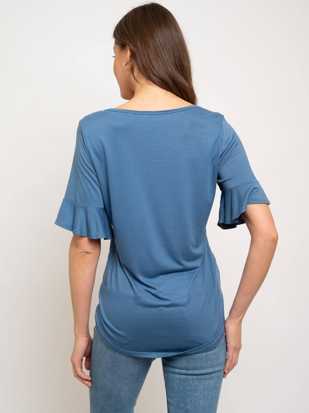 WOMEN'S RUFFLE SLEEVE FRONT TIE TOP