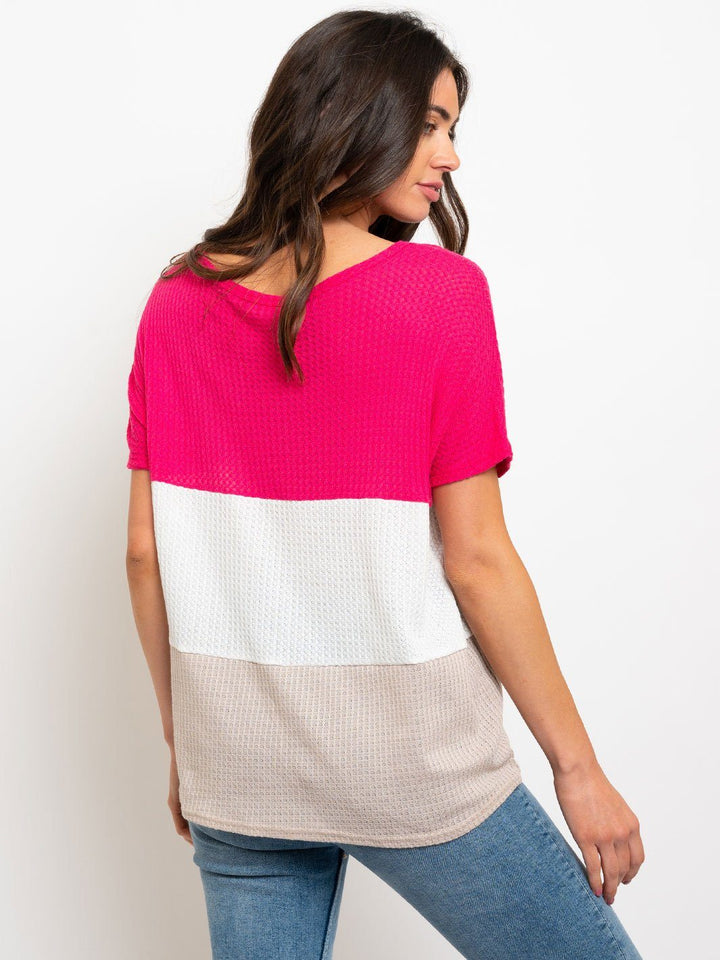 WOMEN'S COLOR BLOCK BUTTON UP TOP