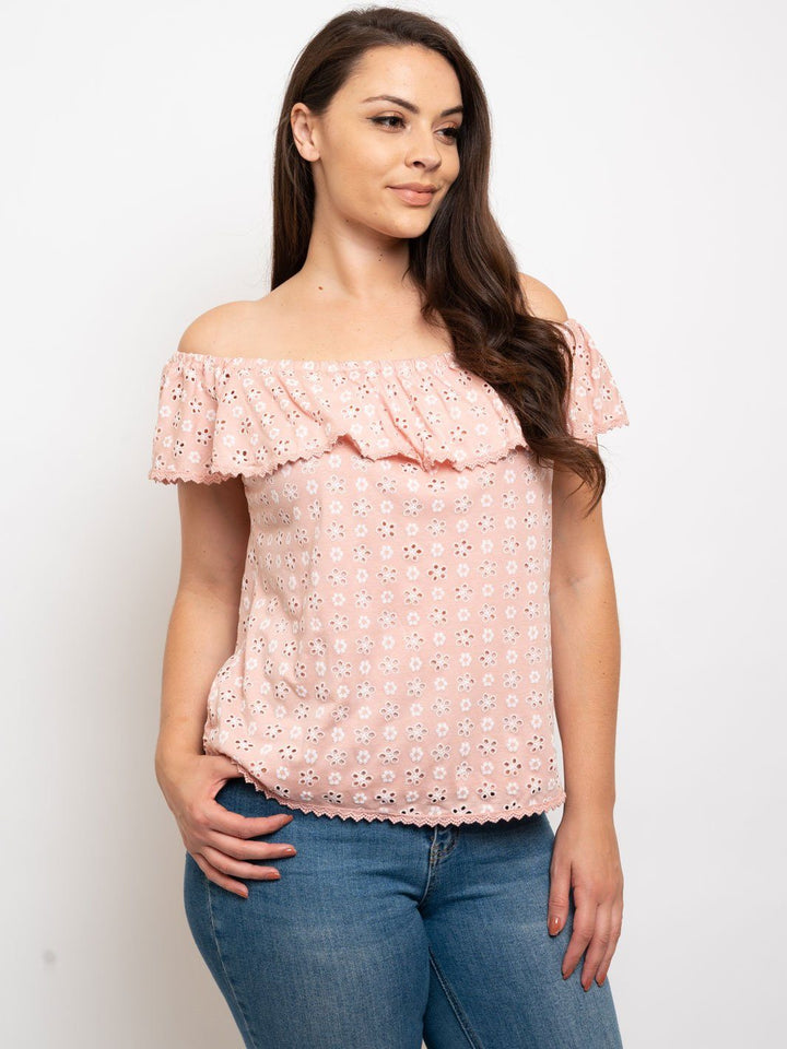PLUS SIZE OFF SHOULDER EYELET TOP