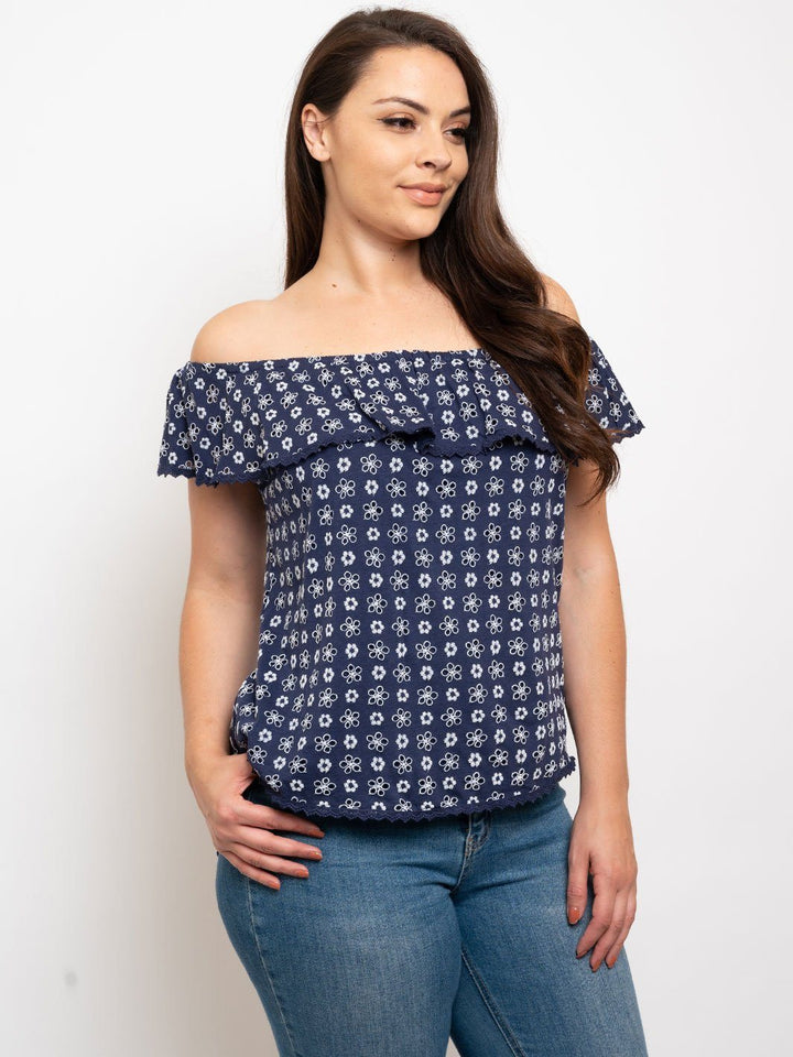 PLUS SIZE OFF SHOULDER EYELET TOP