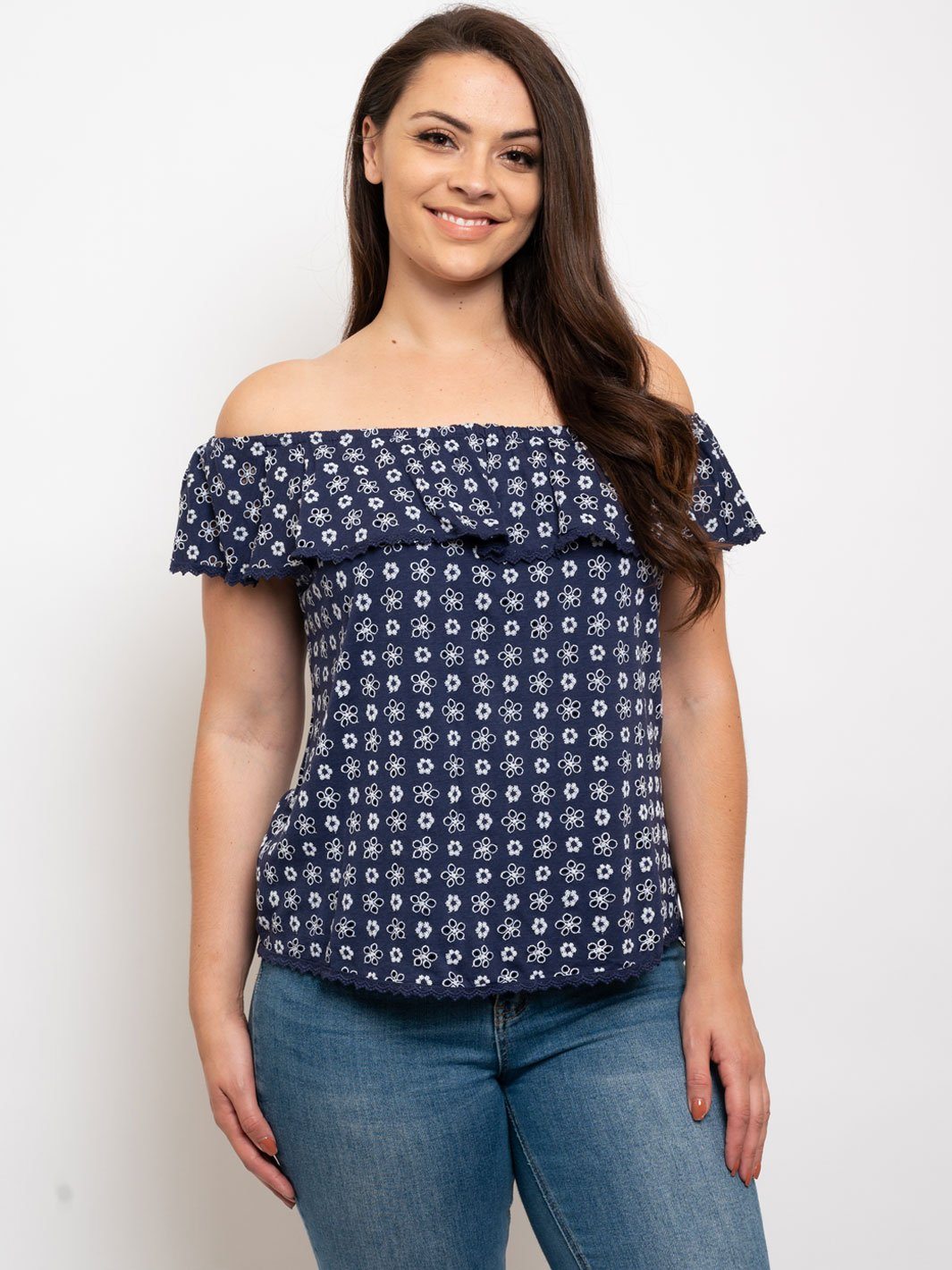PLUS SIZE OFF SHOULDER EYELET TOP