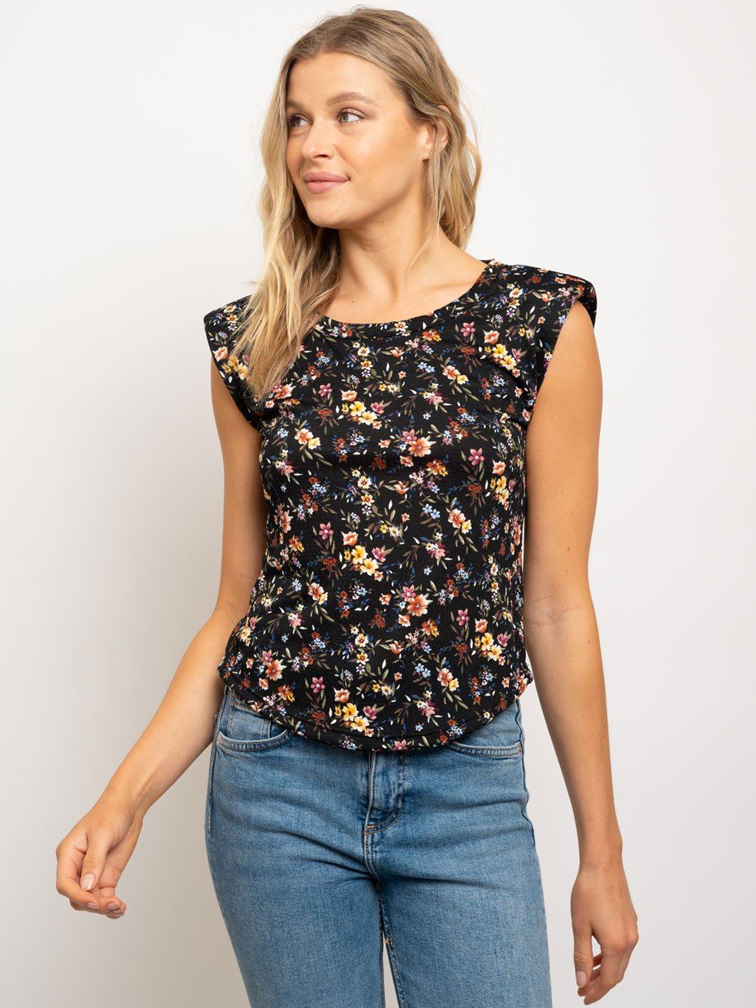 WOMEN'S MUSCLE FLORAL W/SHOULDER PADS TOP