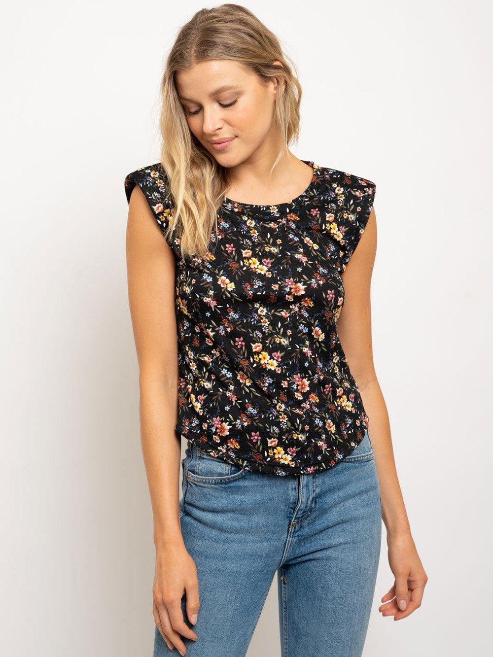 WOMEN'S MUSCLE FLORAL W/SHOULDER PADS TOP