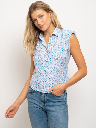 WOMEN'S BUTTON UP MUSCLE SHOULDER PAD TOP